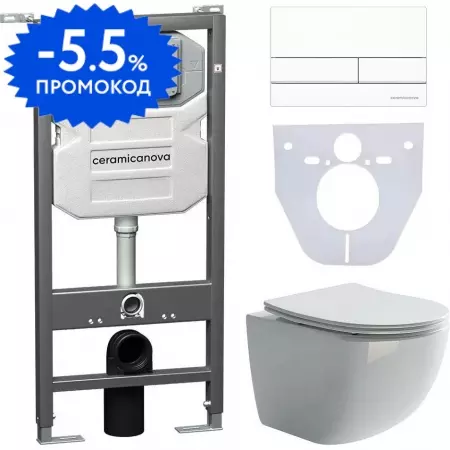 

Комплект инсталляция с унитазом, крышкой и кнопкой смыва «Ceramica Nova» CN3009_1002W_1000 безободковый белый