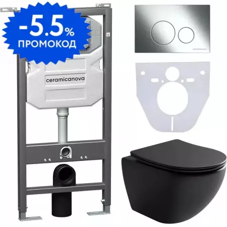 

Комплект инсталляция с унитазом, крышкой и кнопкой смыва «Ceramica Nova» CN4002MB_1001CH_1000 безободковый черный