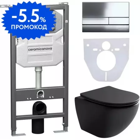 

Комплект инсталляция с унитазом, крышкой и кнопкой смыва «Ceramica Nova» CN4002MB_1002CH_1000 безободковый черный