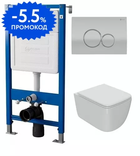 

Комплект инсталляция с унитазом, крышкой и кнопкой смыва «Point» PN48005SC (PN48036WG/клавиша PN44061SC/унитаз Меркурий PN41831) безободковый белый