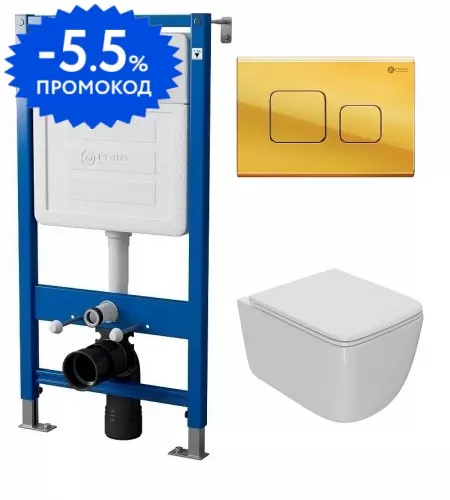 

Комплект инсталляция с унитазом, крышкой и кнопкой смыва «Point» PN48012G (PN48036WG/клавиша PN44041G/унитаз Меркурий PN41831) безободковый белый
