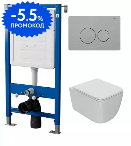 

Комплект инсталляция с унитазом, крышкой и кнопкой смыва «Point» PN48016SB (PN48036WG/клавиша PN44061SB/унитаз Меркурий PN41831) безободковый белый
