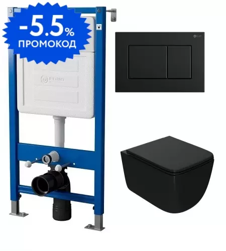 

Комплект инсталляция с унитазом, крышкой и кнопкой смыва «Point» PN48042BM (PN48036WG/клавиша PN44081BM/унитаз Меркурий PN41831BM) безободковый черный матовый