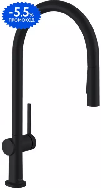

Смеситель для кухонной мойки «Hansgrohe» Talis M54 72800670 с выдвижным изливом чёрный матовый