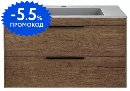 Тумба с раковиной «Vincea» Chiara 2D 80 (80/48 серая) подвесная дуб табак