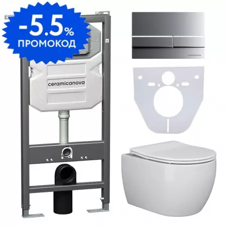 

Комплект инсталляция с унитазом, крышкой и кнопкой смыва «Ceramica Nova» Play CN3001_1002M_1000 безободковый белый