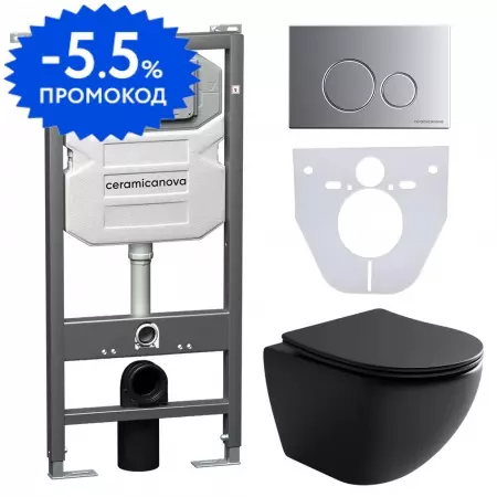 

Комплект инсталляция с унитазом, крышкой и кнопкой смыва «Ceramica Nova» Metropol CN4002MB_1001M_1000 безободковый черный