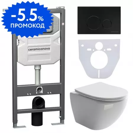 

Комплект инсталляция с унитазом, крышкой и кнопкой смыва «Ceramica Nova» Metropol CN4002_1001B_1000 безободковый белый