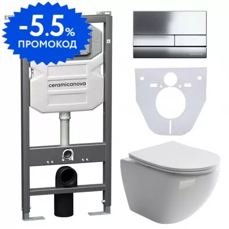 

Комплект инсталляция с унитазом, крышкой и кнопкой смыва «Ceramica Nova» Metropol CN4002_1002CH_1000 безободковый белый