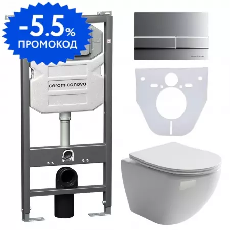 

Комплект инсталляция с унитазом, крышкой и кнопкой смыва «Ceramica Nova» Metropol CN4002_1002M_1000 безободковый белый
