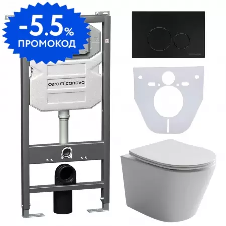 

Комплект инсталляция с унитазом, крышкой и кнопкой смыва «Ceramica Nova» Balearica CN6000_1001B_1000 безободковый белый