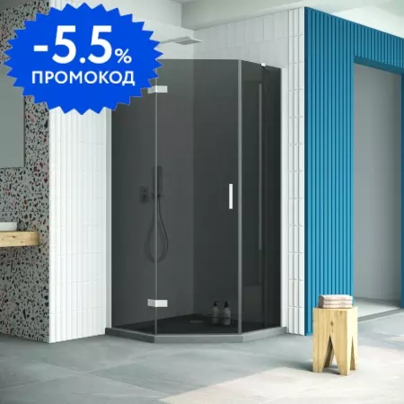 

Душевой угол-ограждение «Vegas Glass» AFA-Pen Retta 100/100 графит/белый без поддона левый