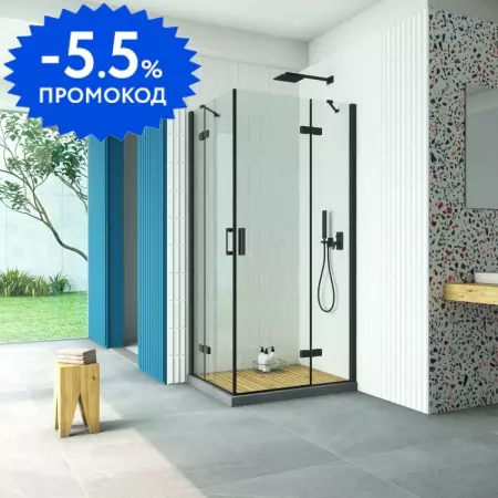 

Душевой угол-ограждение «Vegas Glass» AFA-F Retta 90/80 Crystalvision/чёрный матовый без поддона правый