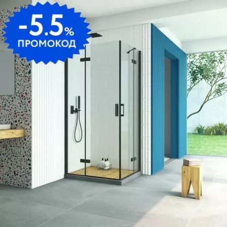 

Душевой угол-ограждение «Vegas Glass» AFA-F Retta 100/90 прозрачный/чёрный матовый без поддона левый