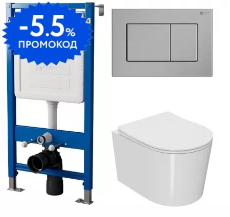 

Комплект инсталляция с унитазом, крышкой и кнопкой смыва «Point» PN48110SB (инсталляция PN45120/клавиша Ника нерж сталь PN44081SB/унитаз Веста PN41701) безободковый белый