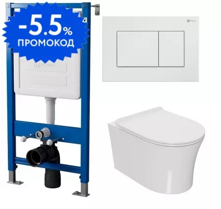 

Комплект инсталляция с унитазом, крышкой и кнопкой смыва «Point» PN48137W (инсталляция PN45120/клавиша Ника белая PN44081W/унитаз Вега PN41711) безободковый белый