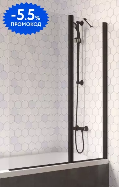 

Шторка на ванну стеклянная «Vegas Glass» E2V Lux ST 125/150 прозрачная/чёрная матовая правая