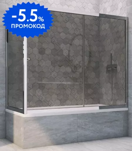 

Шторка на ванну стеклянная «Vegas Glass» ZV+ZVF Tur Novo 150/85 графит/хром глянцевый универсальная