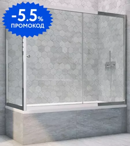 

Шторка на ванну стеклянная «Vegas Glass» ZV+ZVF Tur Novo 160/85 Crystal vision/хром глянцевый универсальная