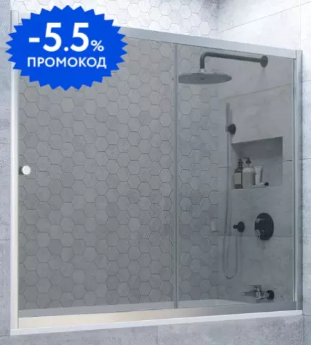 

Шторка на ванну стеклянная «Vegas Glass» ZV Novo 180/140 графит/хром матовый универсальная