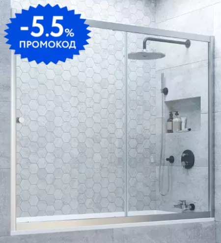 

Шторка на ванну стеклянная «Vegas Glass» ZV Novo 180/140 Crystal vision/хром матовый универсальная