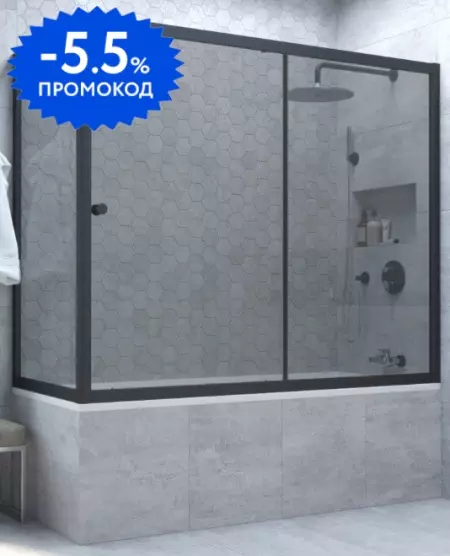

Шторка на ванну стеклянная «Vegas Glass» ZV+ZVF Novo 160/75 графит/чёрная матовая универсальная