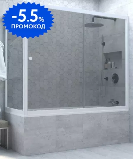 

Шторка на ванну стеклянная «Vegas Glass» ZV+ZVF Novo 160/85 графит/белая универсальная