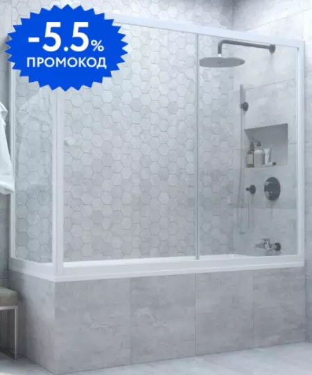 

Шторка на ванну стеклянная «Vegas Glass» ZV+ZVF Novo 170/90 Crystal vision/белая универсальная