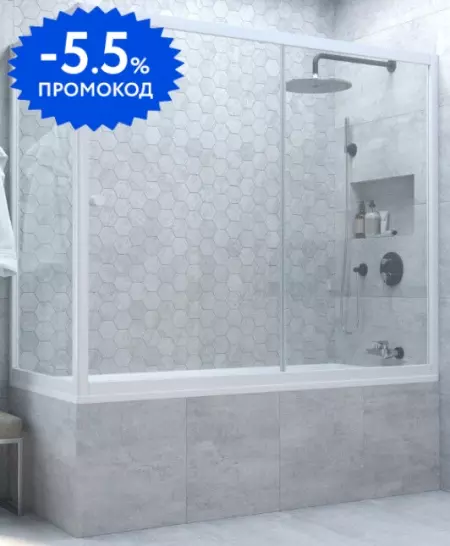 

Шторка на ванну стеклянная «Vegas Glass» ZV+ZVF Novo 180/70 Crystal vision/белая универсальная