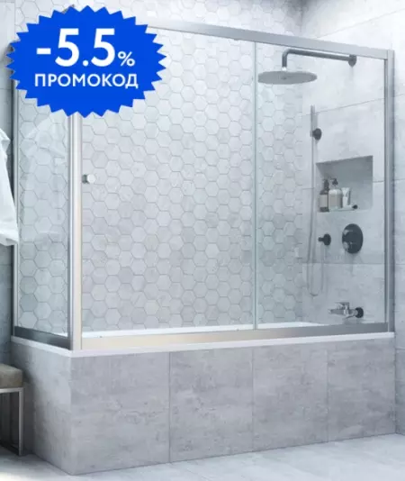 

Шторка на ванну стеклянная «Vegas Glass» ZV+ZVF Novo 180/75 Crystal vision/хром матовый универсальная