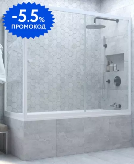 

Шторка на ванну стеклянная «Vegas Glass» ZV+ZVF Novo 180/80 Crystal vision/белая универсальная