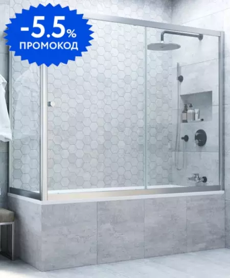 

Шторка на ванну стеклянная «Vegas Glass» ZV+ZVF Novo 180/80 Crystal vision/хром матовый универсальная