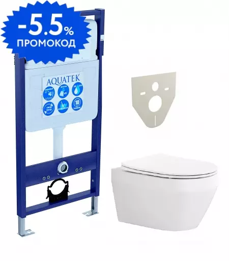 

Комплект инсталляция с унитазом и крышкой «Aquatek» Set Aquatek Лея безободковый белый