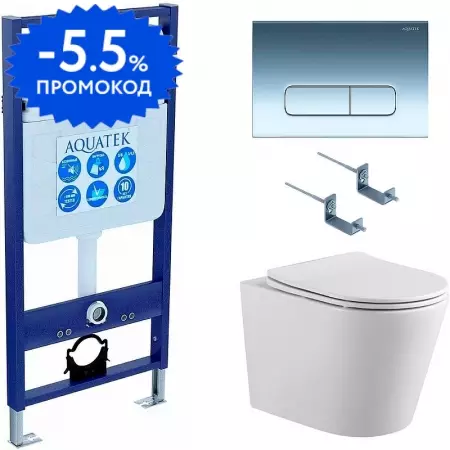 

Комплект инсталляция с унитазом, крышкой и кнопкой смыва «Aquatek» Set Aquatek Вега-1905-016 безободковый белый