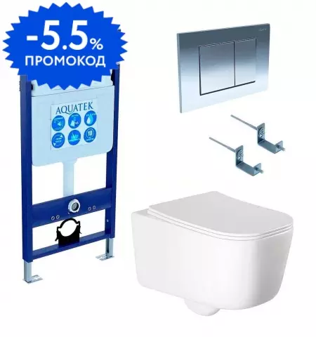 

Комплект инсталляция с унитазом, крышкой и кнопкой смыва «Aquatek» Set Aquatek Лугано 4в1 безободковый белый