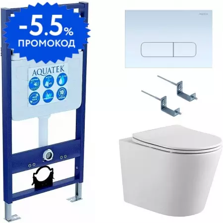 

Комплект инсталляция с унитазом, крышкой и кнопкой смыва «Aquatek» Set Aquatek Вега-1905-013 безободковый белый