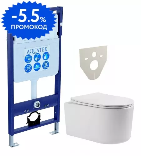 

Комплект инсталляция с унитазом и крышкой «Aquatek» Set Aquatek Мия безободковый белый