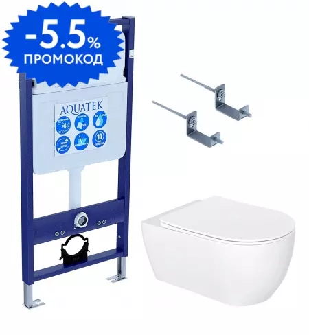 

Комплект инсталляция с унитазом и крышкой «Aquatek» Set Aquatek Европа New-KKI2 (инсталляция/унитаз с сиденьем/крепеж/звукоизоляционная прокладка) безободковый белый