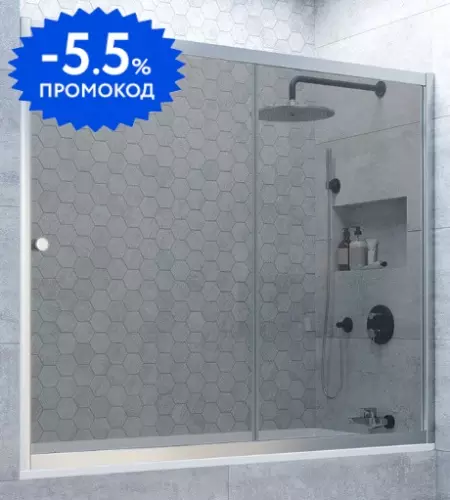 

Шторка на ванну стеклянная «Vegas Glass» ZV Novo 190/140 графит/хром матовая универсальная