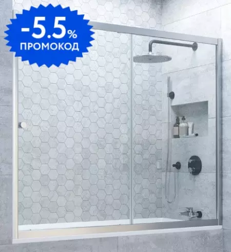 

Шторка на ванну стеклянная «Vegas Glass» ZV Novo 190/140 Crystal vision/хром матовая универсальная