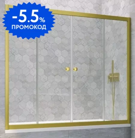 

Шторка на ванну стеклянная «Vegas Glass» Z2V Novo 190/140 Crystal vision/золото матовое