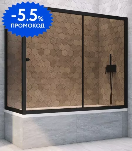 

Шторка на ванну стеклянная «Vegas Glass» ZV+ZVF Novo 150/80 бронза/чёрная матовая универсальная