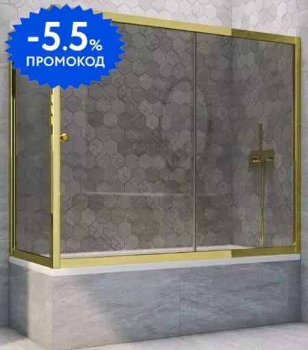 

Шторка на ванну стеклянная «Vegas Glass» ZV+ZVF Tur Novo 190/80 графит/золото глянцевое универсальная
