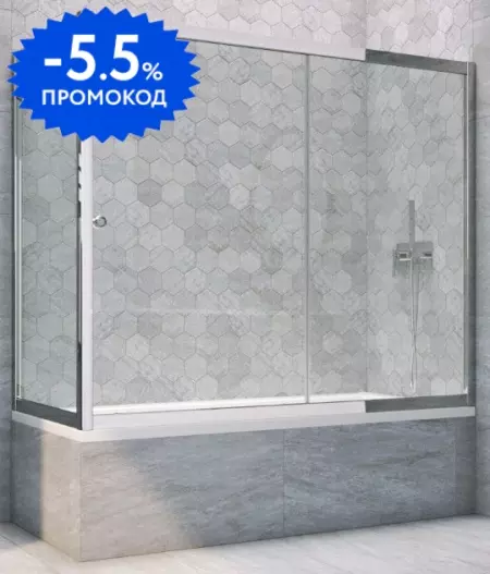 

Шторка на ванну стеклянная «Vegas Glass» ZV+ZVF Tur Novo 190/85 прозрачная/хром глянцевая универсальная