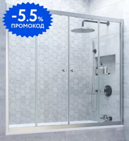 

Шторка на ванну стеклянная «Vegas Glass» Z2V Novo 190/140 прозрачная/хром матовая