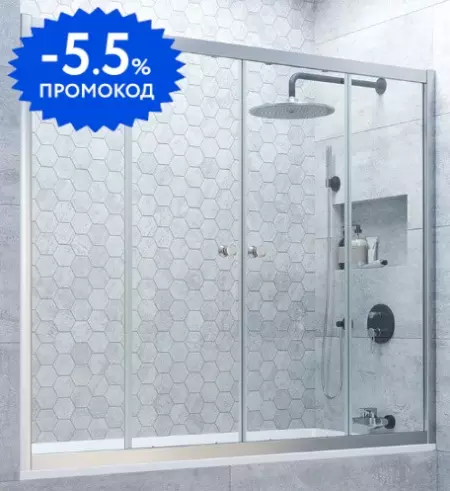 

Шторка на ванну стеклянная «Vegas Glass» Z2V Novo 200/140 прозрачная/хром матовая