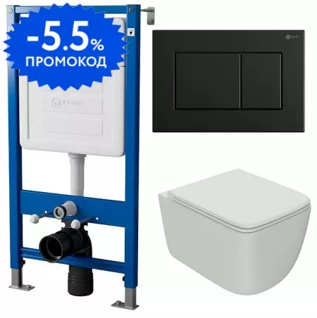 

Комплект инсталляция с унитазом, крышкой и кнопкой смыва «Point» PN48240BM (PN45120/клавиша Ника/унитаз Меркурий) безободковый белый матовый