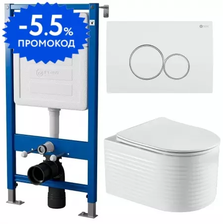 

Комплект инсталляция с унитазом, крышкой и кнопкой смыва «Point» PN48263WC (PN45120/клавиша Виктория/унитаз Омега) безободковый белый