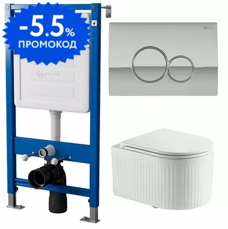 

Комплект инсталляция с унитазом, крышкой и кнопкой смыва «Point» PN48276C (PN45120/клавиша Виктория/унитаз Деметра) безободковый белый