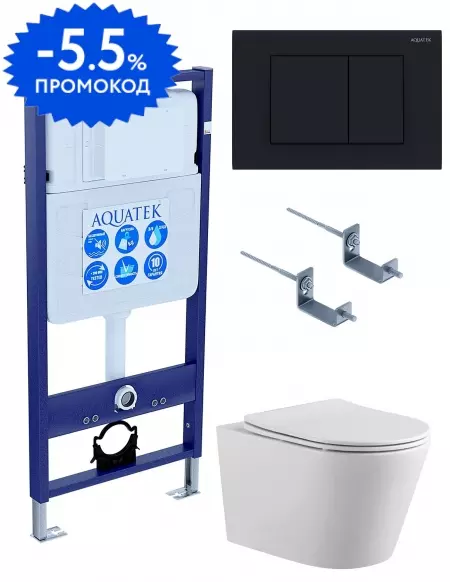 

Комплект инсталляция с унитазом, крышкой и кнопкой смыва «Aquatek» Set Aquatek Вега-012 4в1 (инсталляция/унитаз с сиденьем/крепеж/звукоизоляционная прокладка/клавиша) безободковый белый